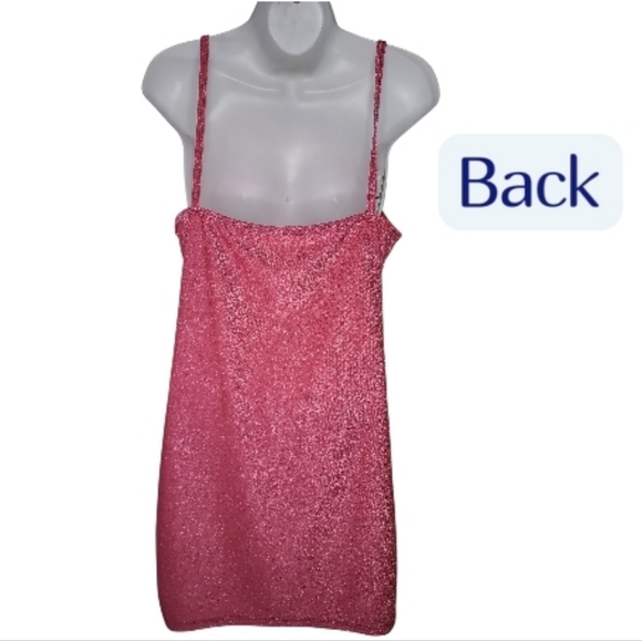 Hot Pink Spaghetti Strap Glittery Midi Dress L - Picture 2 of 4